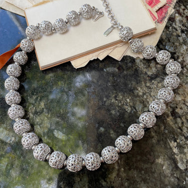 Monet Silver Filgree Ball Necklace Jewelry Bloomers and Frocks